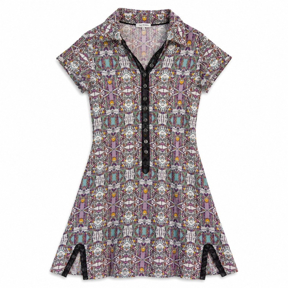 Zac Posen Silk Geometric‎ Print Boho Dress Sz 6 Soft Girl Coquette Quiet Luxury